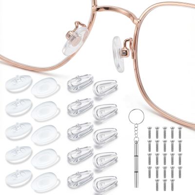 Shimmeroo 10 Pairs Silicone Glasses Nose Pads, Soft Anti-Slip Screw-in Nose Pads D-Shaped Eyeglass Grips Fit for Optical Sunglasses with Screws & 3-in-1 Screwdriver(2 Types)