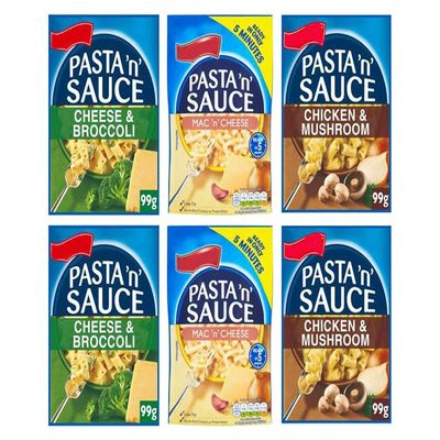 Pasta 'n' Sauce Variety Pack, Cheese & Broccoli, Macaroni Cheese, Chicken & Mushroom, 99g-108g, Pack of 6