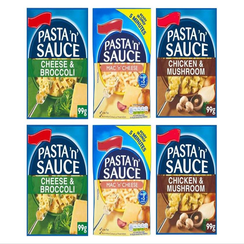 Pasta 'n' Sauce Variety Pack, Cheese & Broccoli, Macaroni Cheese, Chicken & Mushroom, 99g-108g, Pack of 6