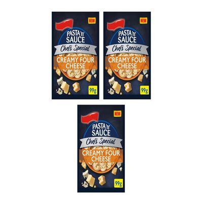 Pasta'n'Sauce Chef's Special Creamy Four Cheese, 99g, Pack of 3, No Artificial Colours or Preservatives, Suitable for Vegetarians