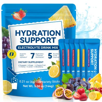 Electrolytes Powder Packets, Hydration Powder Drink Mix - 7 Essential Electrolytes, 5 Vitamins for Hydration & Nutrients Replenishment, Energy Recovery, Sugar Free - 24 Packets/6 Flavors