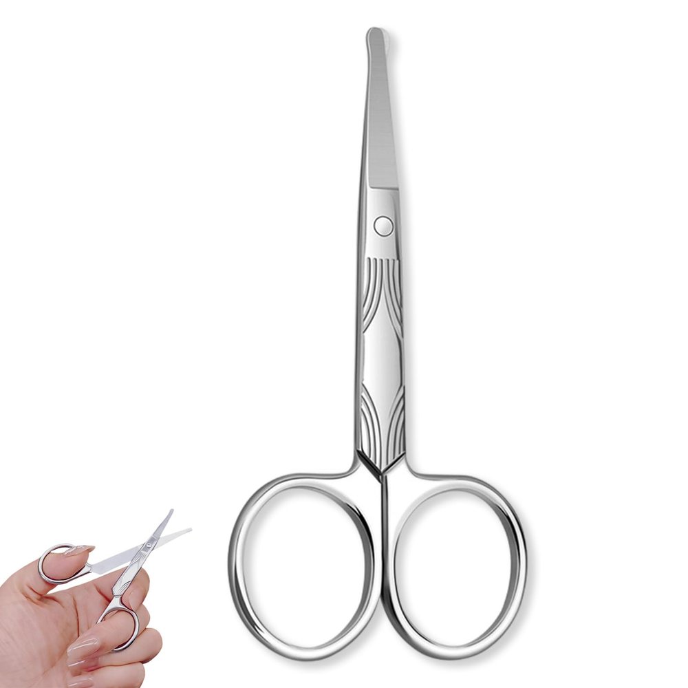 Weilin Nose Hair Scissors, Stainless Steel Nose Scissors for Men Women, Rounded Scissor Trimming Facial Eyebrow Ear Hair (Silver)