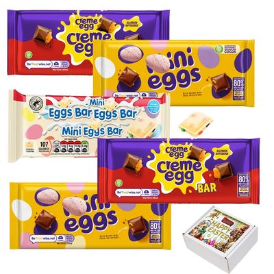 Easter Random Mixed Chocolate Bars Gift Box Mini Eggs White Chocolate 100g, Mini Eggs Milk Chocolate 110g & Creme Egg Bar 123g (10 x Mixed Bars)