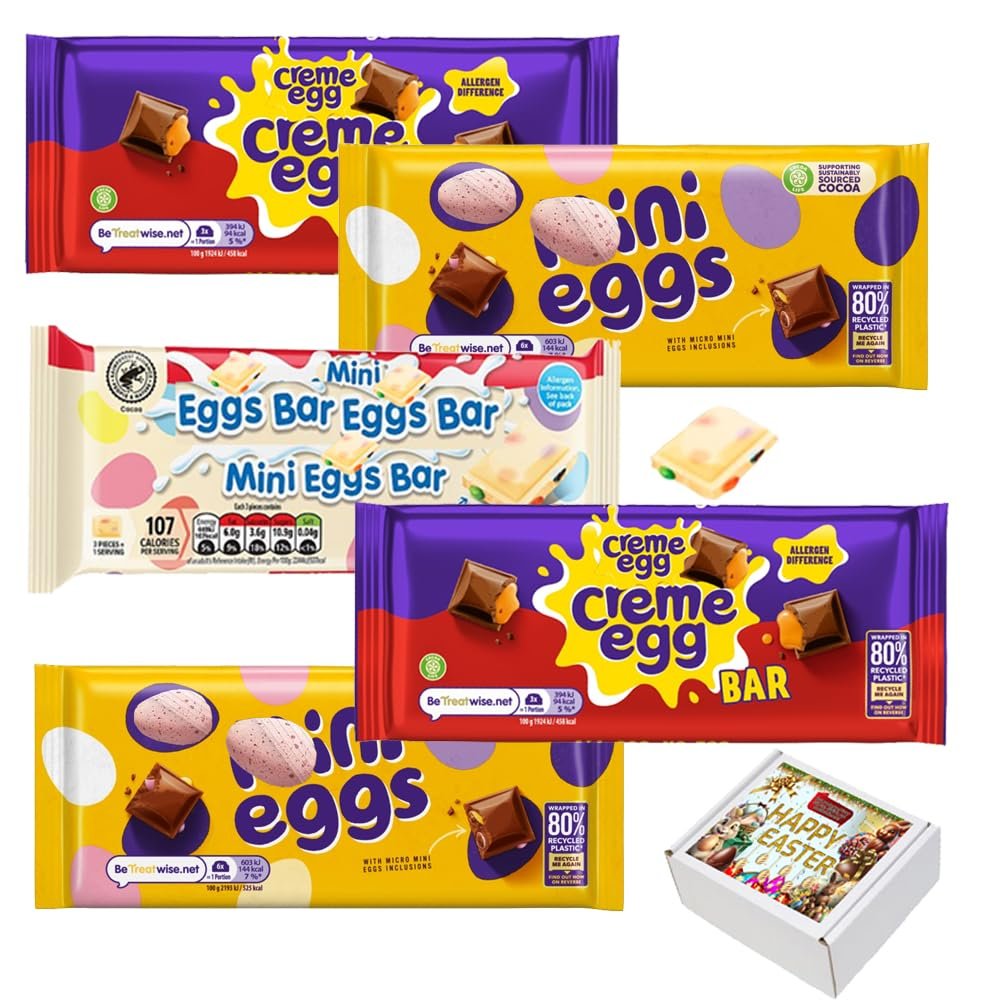 Easter Random Mixed Chocolate Bars Gift Box Mini Eggs White Chocolate 100g, Mini Eggs Milk Chocolate 110g & Creme Egg Bar 123g (10 x Mixed Bars)