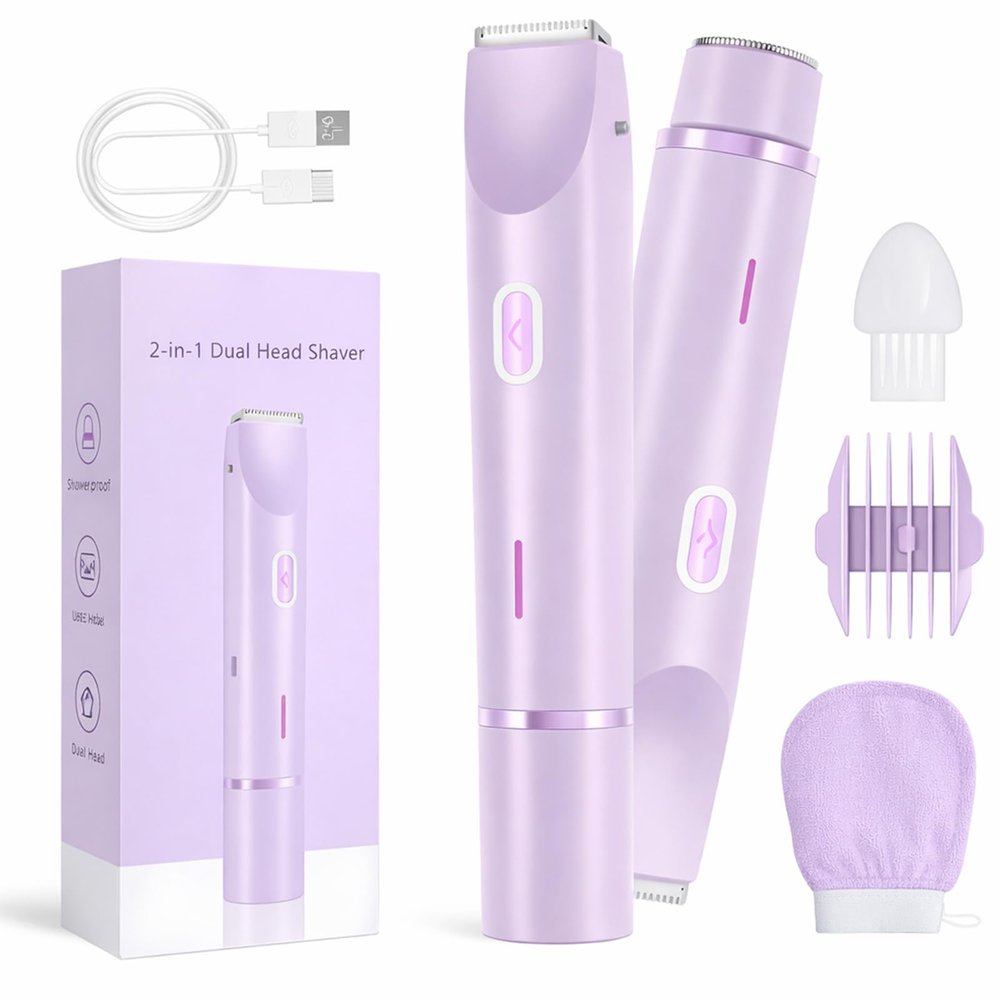 2026 New Elunara Shaver, 18cm Elunara Intimate Glide Pro Shaver, 2 in 1 Dual Head Razor for Women, Electric Bikini Trimmer, USB-C, Ipx7 Waterproof, for Woman Pubic Hair for Lip Underarm Body (Purple)