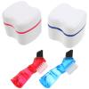 ARTIBETTER 2pcs Denture Brush and Storage Box Set with Soaking Bath Cup and Strainer, Blue and Red False Teeth Holder for Travel and Home Braces Care view 1