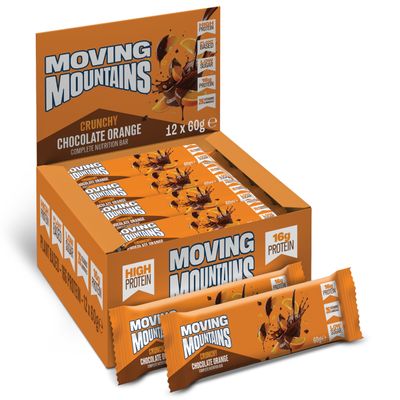 Moving Mountains Crunchy Chocolate Orange Complete Nutrition Bar Multipack, Plant-Based High-Protein Bars, Dairy-Free, Dark Chocolate, Healthy, Vegan Protein Snacks, Treats, 12 Bars x 60 g