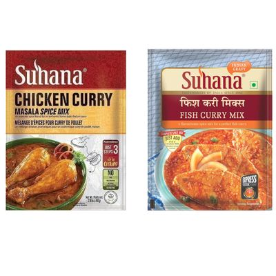 Suhana Ready to Eat Combo Pack 80g (RTE) | Chicken Curry 3 Packs & Fish Curry 3 Packs | Instant Meal Solution