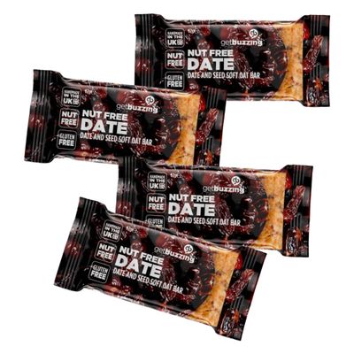 Getbuzzing Nut Free Oat Flapjacks - Gluten Free Healthy Snacks - Energy Bars For Running, Cycling, Gym - Pack of 4 x 62g (Dates & Seeds)