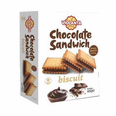 Violanta Chocolate Sandwich Biscuits, Palm Oil Free, 645g, Contains 3 Packs of 215g