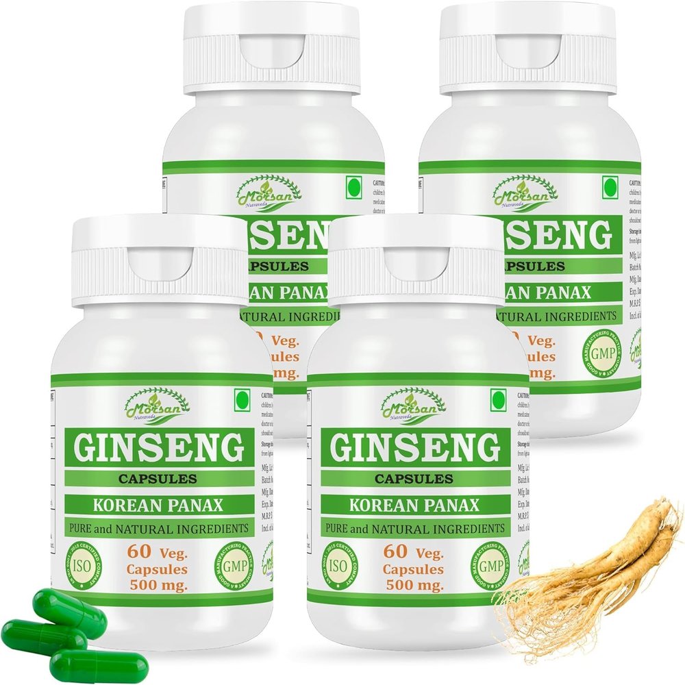 Ginseng Korean Panax Capsules, 500 mg Strength, 60 Capsules, Standardised 10:1 Extract, Vegetarian, Non-GMO, One Month Supply (4)