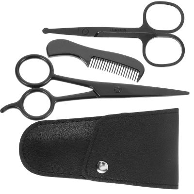 Ciieeo Stainless Steel Beard Shears Kit 4pcs with Comb and Storage Bag, Mens Mustache Trimming Scissors Set for Home and Barbershop Grooming