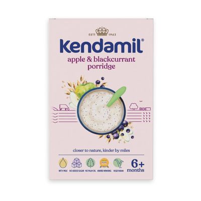 Kendamil Apple & Blackcurrant Baby Porridge (6+ Months) Baby Weaning Porridge Easy Just Add Water Real Fruit Cereal, Essential Vitamins & Minerals 7x150g (approx. 50 Servings)