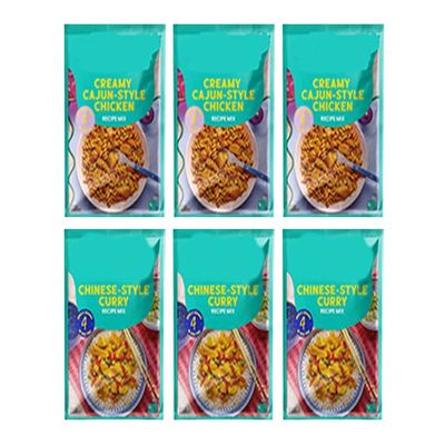 Recipe Mix Pack of 6, Creamy Cajun Chicken and Chinese Style Curry, 35g Each, Suitable for Vegetarians, Free From Artificial Colours and Flavourings
