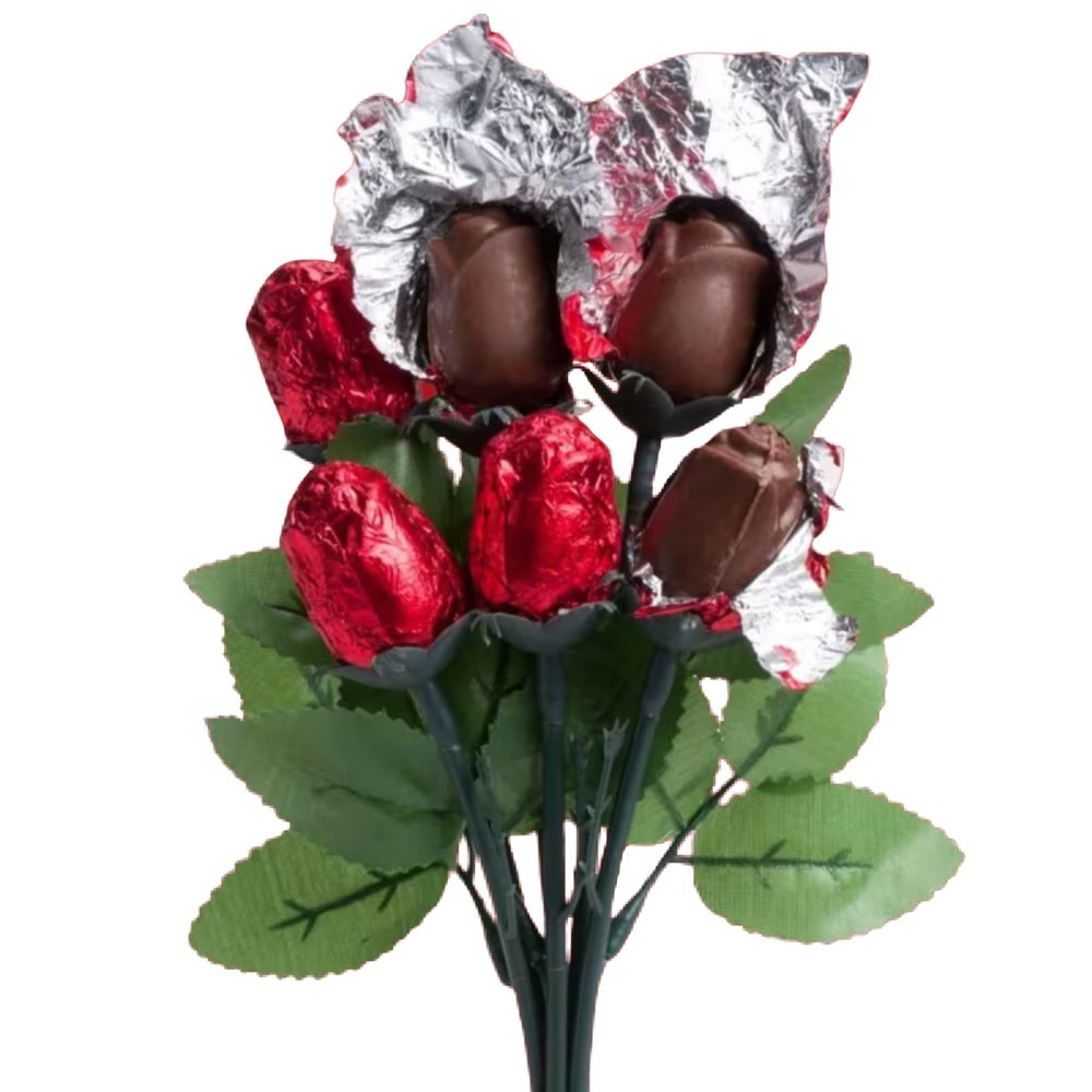 6 Chocolate Red Rose Bouquet Valentines Day Gift for Her | Romantic Chocolate Roses Arrangement | Unique Flowers & Chocolates Present for Girlfriend Wife Mum | Valentines I Love You Gift Idea UK