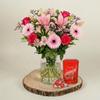 Fleur De Luxe Blushing Heart Fresh Flower Bouquet With Chocolates For Valentines Day Gift Romantic Red And Pink Roses With Seasonal Foliage Hand Tied Arrangement For Her Him Wife Girlfriend view 1