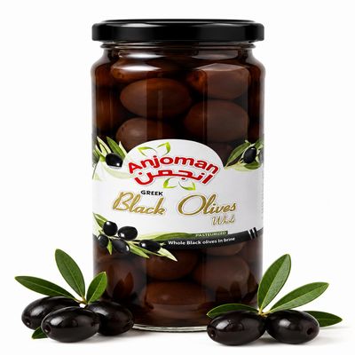 Anjoman Volos Black Whole Olives Jumbo 358ml - Rich Savory Greek Black Olives with Pits, Mediterranean for Gourmet Cooking & Entertaining