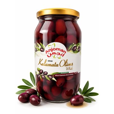 Anjoman Kalamata Whole Olives Extra Jumbo 1L - Premium Greek Olives with Pits, Mediterranean for Traditional Cooking & Gourmet Entertaining