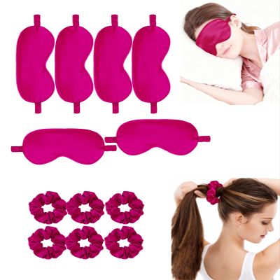 12Pcs Silk Sleep Masks Satin Eye Mask Silky Eyes Cover Blindfold Eyeshade Hair Ties Scrunchy Travel Bridesmaids Gifts
