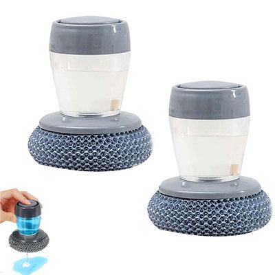 2PCS 2026 New Comfort Grip Soap Dispensing Kitchen Scrub, Palm Dish Brush with Ergonomic Handle, Soap Dispensing Palm Brush, Kitchen Soap Press Dispensing Palm Brush for Dish Pot Pan (PET)