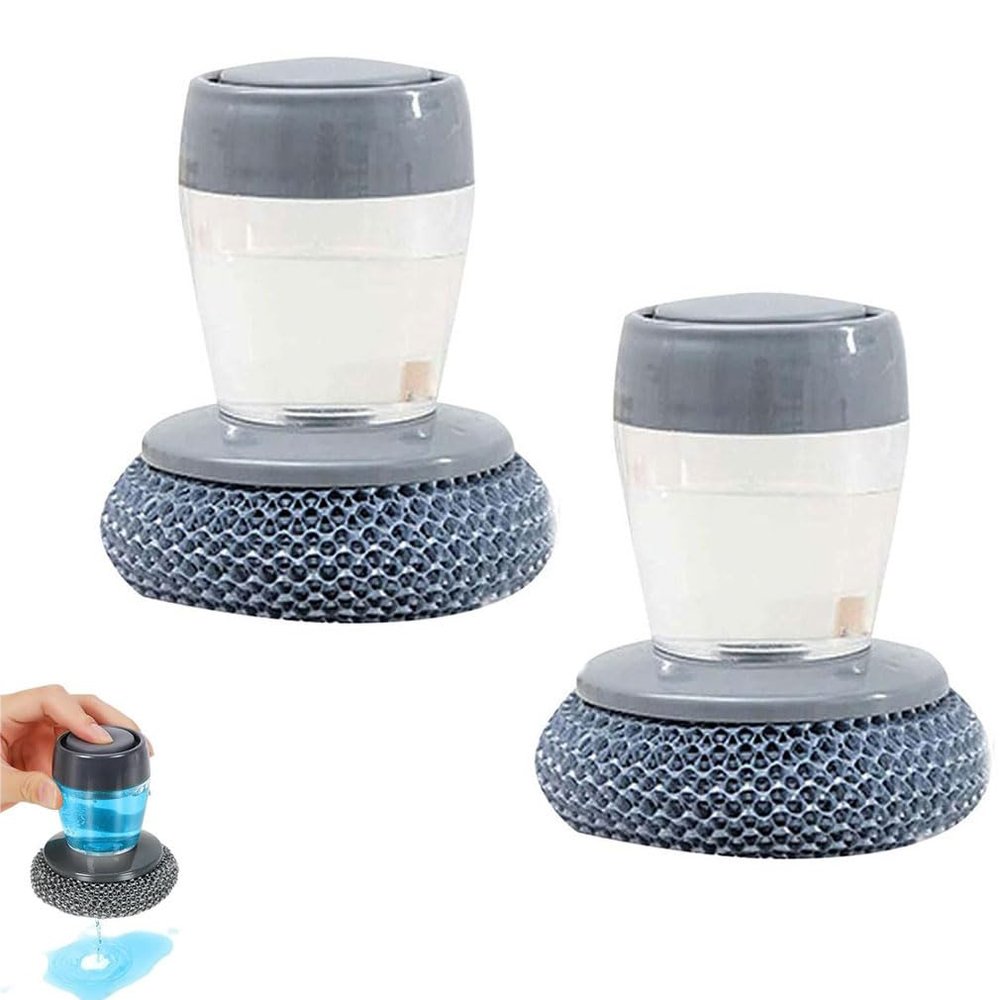 2PCS 2026 New Comfort Grip Soap Dispensing Kitchen Scrub, Palm Dish Brush with Ergonomic Handle, Soap Dispensing Palm Brush, Kitchen Soap Press Dispensing Palm Brush for Dish Pot Pan (PET)