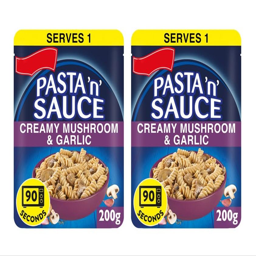 Pasta 'n' Sauce Creamy Mushroom & Garlic, Microwave Ready Meal, 200g, No Artificial Colours or Preservatives,Pack Of 2