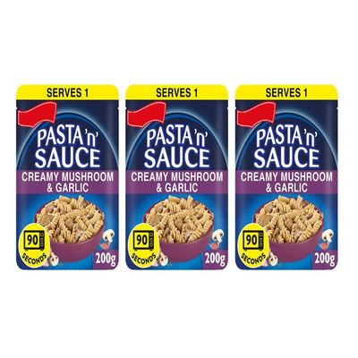 Pasta 'n' Sauce Creamy Mushroom & Garlic, Microwave Ready Meal, 200g, No Artificial Colours or Preservatives,Pack Of 3