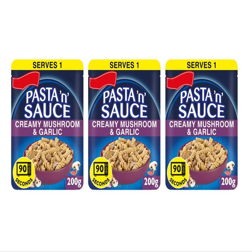 Pasta 'n' Sauce Creamy Mushroom & Garlic, Microwave Ready Meal, 200g, No Artificial Colours or Preservatives,Pack Of 3