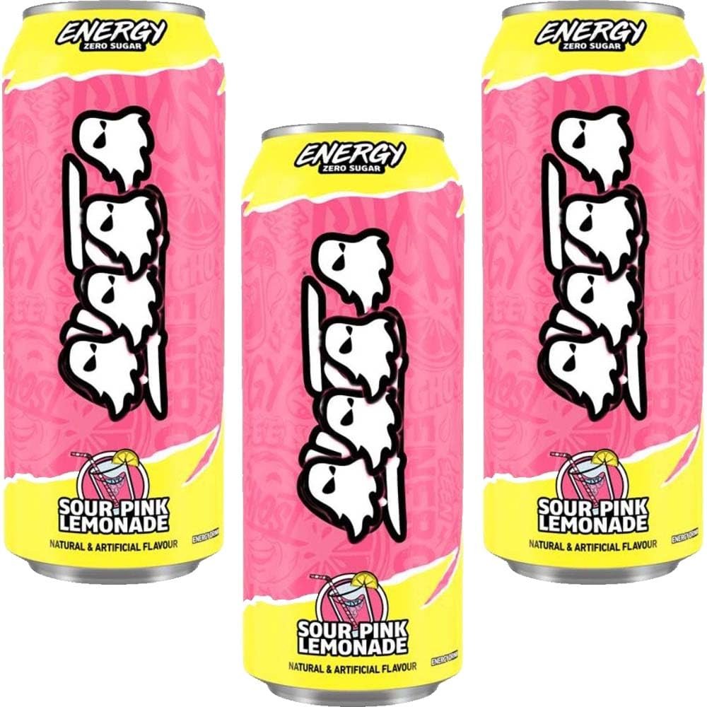 Halloween Energy Sour Pink Lemonade Energy Drink 500ml Zero Sugar, Refreshing Pink Lemonade Flavour | Boost Your Energy & Stay Hydrated - Gst (3 x Can)