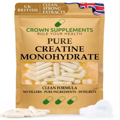 Pure Creatine Monohydrate Capsules | Clean Micronised Formula Easy Absorption | High Strength Beet Root Supplement | Crown Supplements UK (180 Capsules)