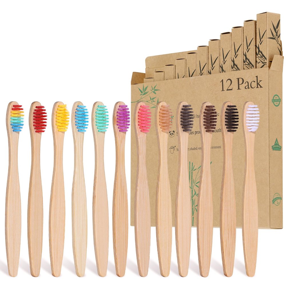 12 Pack Bamboo Toothbrushes for Kids, BPA Free Soft Bristles Toothbrushes, Biodegradable Wooden Handle, Eco-Friendly, Natural Wood Toothbrush for Children