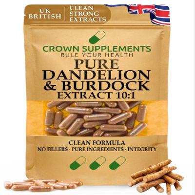 Pure Dandelion and Burdock Capsules | Clean Formula 10:1 Extracts | High Strength Supplement | Crown Supplements UK (360 Capsules)