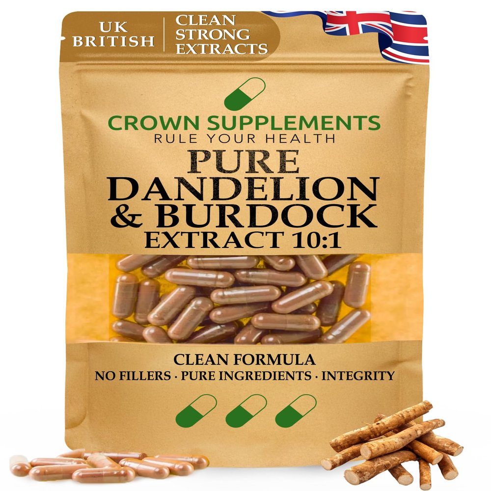Pure Dandelion and Burdock Capsules | Clean Formula 10:1 Extracts | High Strength Supplement | Crown Supplements UK (360 Capsules)