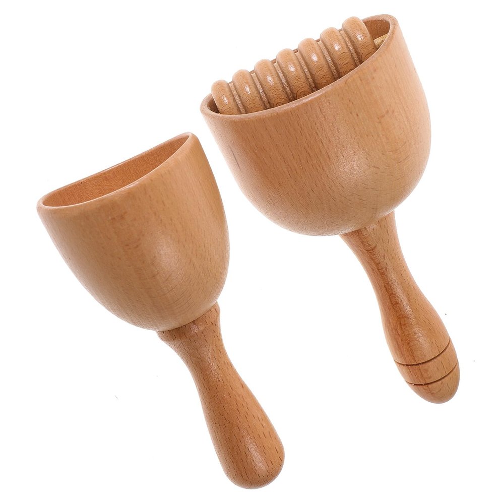 IWOWHERO 2pcs Wooden Handheld Massage Cups with Roller for Muscle and Back Therapy, Portable Body Massager Cups for Trigger Point Relief and Full-Body Muscle Relaxation
