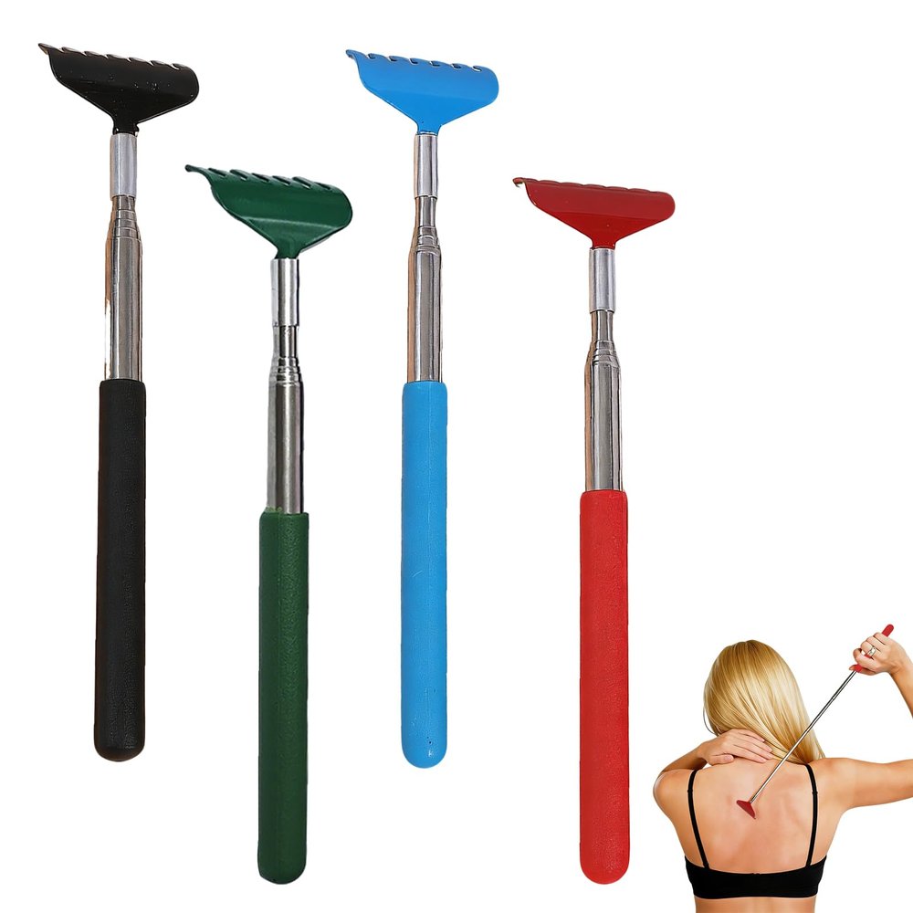 4Pcs Extendable Back Scratchers, Portable Itch Relief Massager with Telescopic Handle, Rake Head Scratching Tool for Head, Back, Leg and Other Tickling Massage - 19.5-67cm Back Scratcher Telescopic