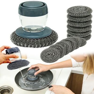 Comfort Grip Soap Dispensing Kitchen Scrub, Refillable Dishwashing Brush with Built-In Soap Button, Non-Slip Handle for Pots, Pans & Everyday Kitchen Cleaning (1 unit + 10 refill)