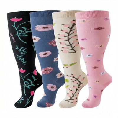 4 Pairs Plus Size Compression Socks for Women & Men, 2030 mmHg Wide Calf Knee High Socks, Flight & Travel Support, Best for Circulation, Running, Nursing, Athletic Use