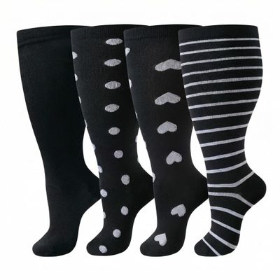 4 Pairs Plus Size Compression Socks for Women & Men, 2030 mmHg Wide Calf Knee High Socks, Flight & Travel Support, Best for Circulation, Running, Nursing, Athletic Use