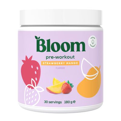 Bloom Nutrition Pre-Workout Drink Mix with Beta Alanine, Ginseng & L-Tyrosine, Green Tea Extract Caffeine, Amino Acid Blend, Sugar-Free Powder, Strawberry Mango