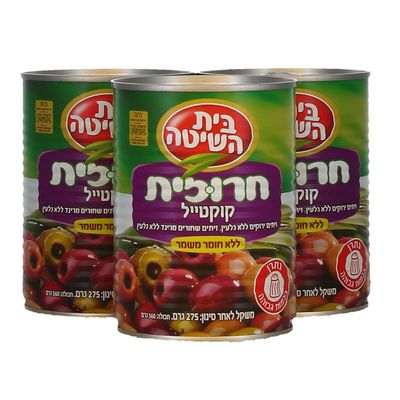 Beit Hashita Pitted Mixed Olives in Brine, Green & Black Olive Selection, 3-Pack (275g Each) Deli-Style Canned Olives, Kosher