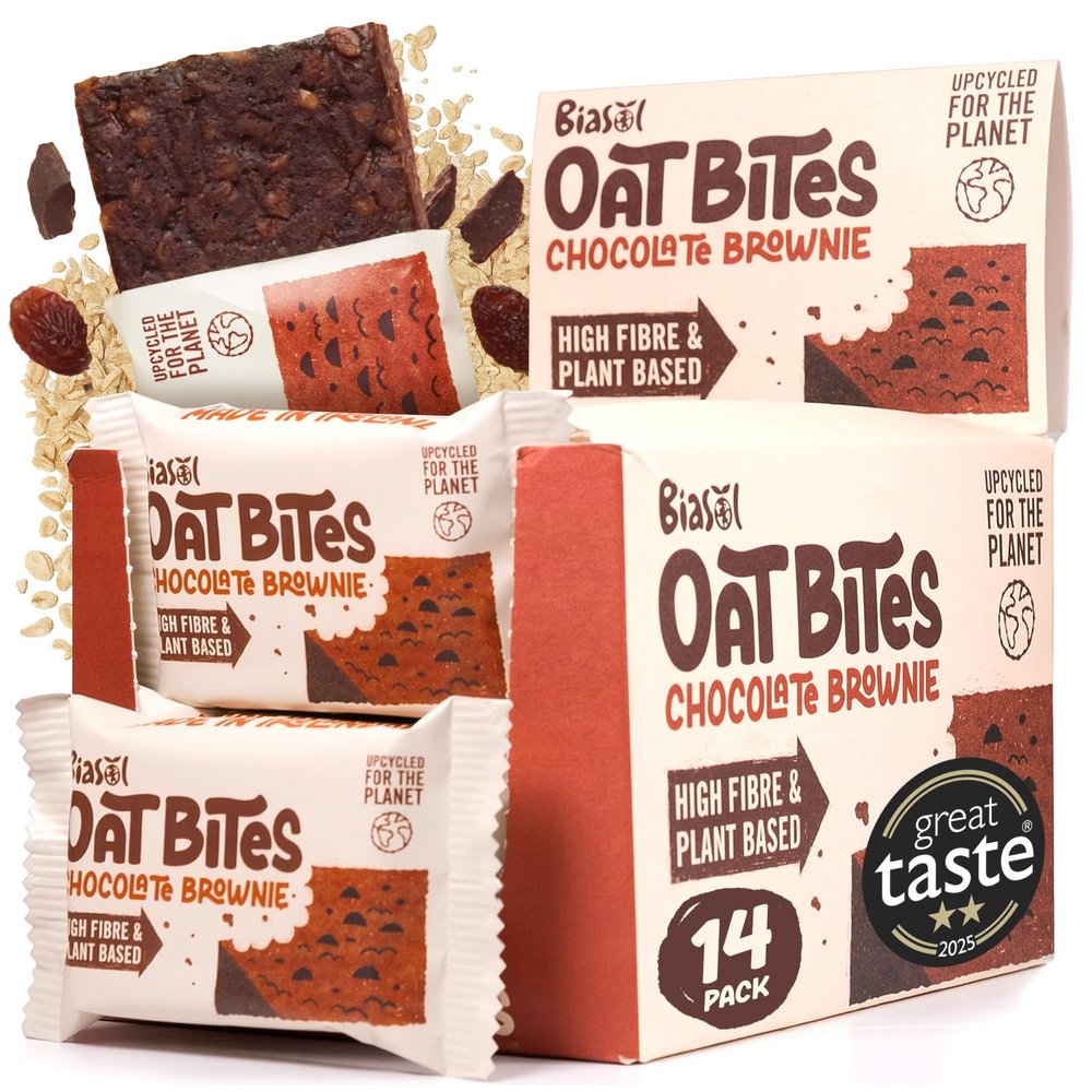 BiaSol High Fibre Chocolate Brownie Oat Bars 14 Extra Large 60g | Delicious, SoftBaked FlapjackStyle | Plant Based Snacks & Cereal Bars | GreatTasting On the Go Energy Bar