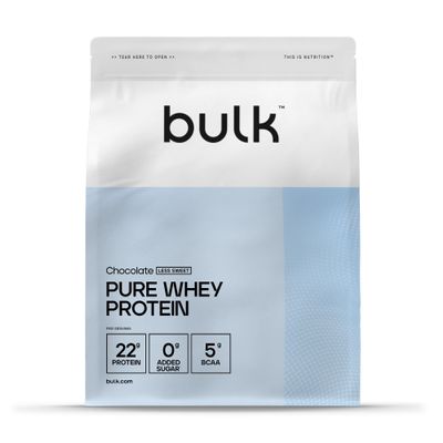 Bulk Pure Whey Protein Powder Less Sweet, Chocolate, 22g Protein and 5g BCAAs per Scoop, Whey Concentrate Shake, Low Sugar, Supports Muscle Growth and Repair, Smooth Mixing, Vegetarian, 1kg