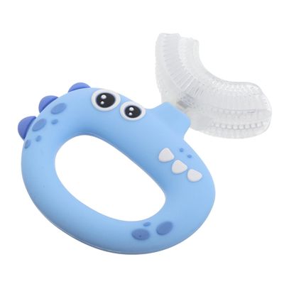 ibasenice U-Shaped Toothbrush 0-3 Years Soft Silicone Bristles Training Toothbrush Dinosaur Design Blue Whole Mouth Gum Care Manual Brush