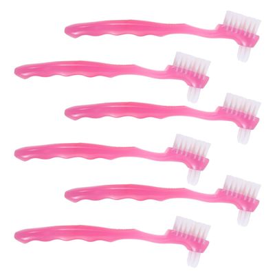 DEARMAMY 6pcs Double-Sided Denture Cleaning Brush False Teeth Brushes Soft Bristle Dental for Elderly Patients Travel Denture Clean
