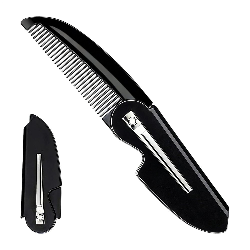 Beard Brush Men - Portable Mustache Styling, Folding Pocket with Travel Size, Hair Comb with Compact Design, Grooming Tool Kit, Salon Hairdressing for Adults Dorm Commute