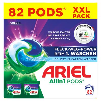 Ariel Allin1 PODS Liquid Detergent Capsules 82 Washes, Colour+, Stain Away Power from the First Wash, Even in Cold Water