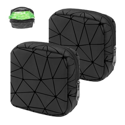 2 PCS Sanitary Pad Storage Bag, Period Bag for Teenage Girls and Women, Waterproof Zippered Period Pouch for School and Travel, Black Sanitary Towel Holder