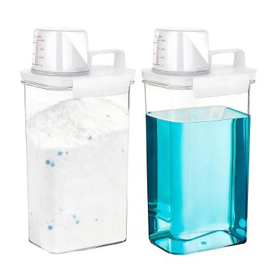 2 Pack Washing Powder Storage, 2300ml Detergent Dispenser with Measuring Cup Transparent Laundry Powder Box Cereal Containers Dry Food Storage Tank