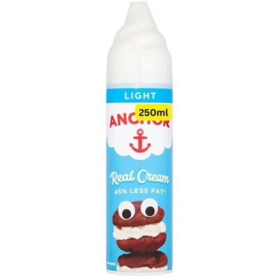 Light Real Whipped Cream 250ml Spray 45% Less Fat Anchors (1x250ml)