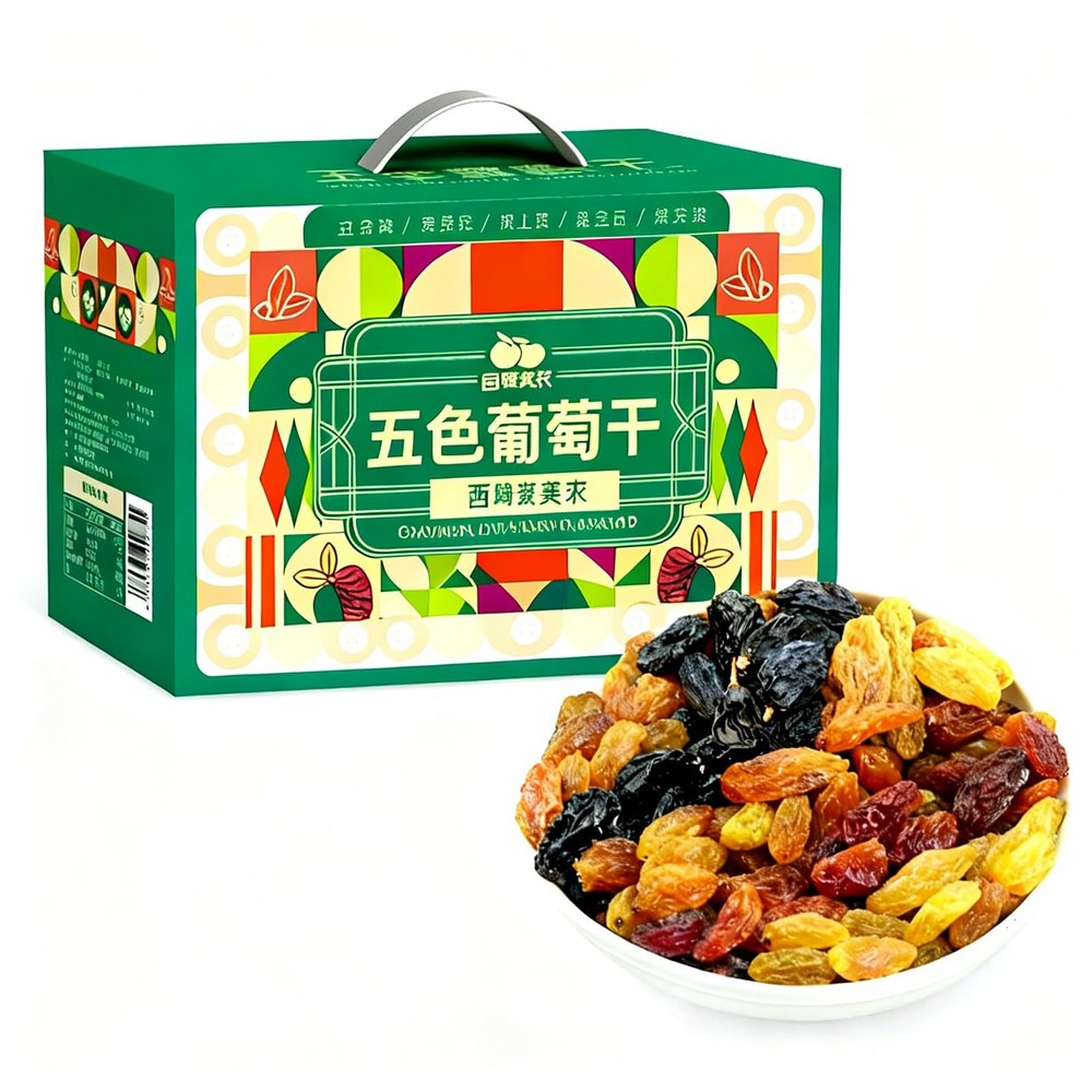 Five-Color Seedless Raisins Mix - Large, Soft, Juicy Dried Fruit, Individually Wrapped Packets, No Wash, For Cereal, Baking, Yogurt
